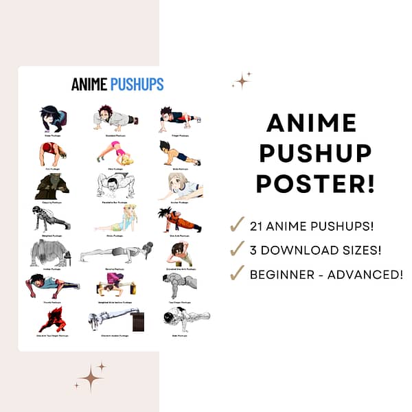 ANIME PUSHUPS POSTER -Digital Download- 21 Pushups! 3 Download Sizes! (Anime Workout)