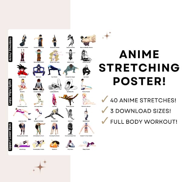 ANIME STRETCHING POSTER -Digital Download- 40 Stretches! 3 Download Sizes!